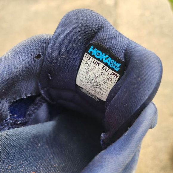 Hoka Bondi 8 Blue and White Athletic Shoes with Cushioned Sole - Picture 2 of 7